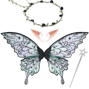 Fairy Wings Set For Adult - 4 Pcs Halloween Costume Black Green Butterfly🌻